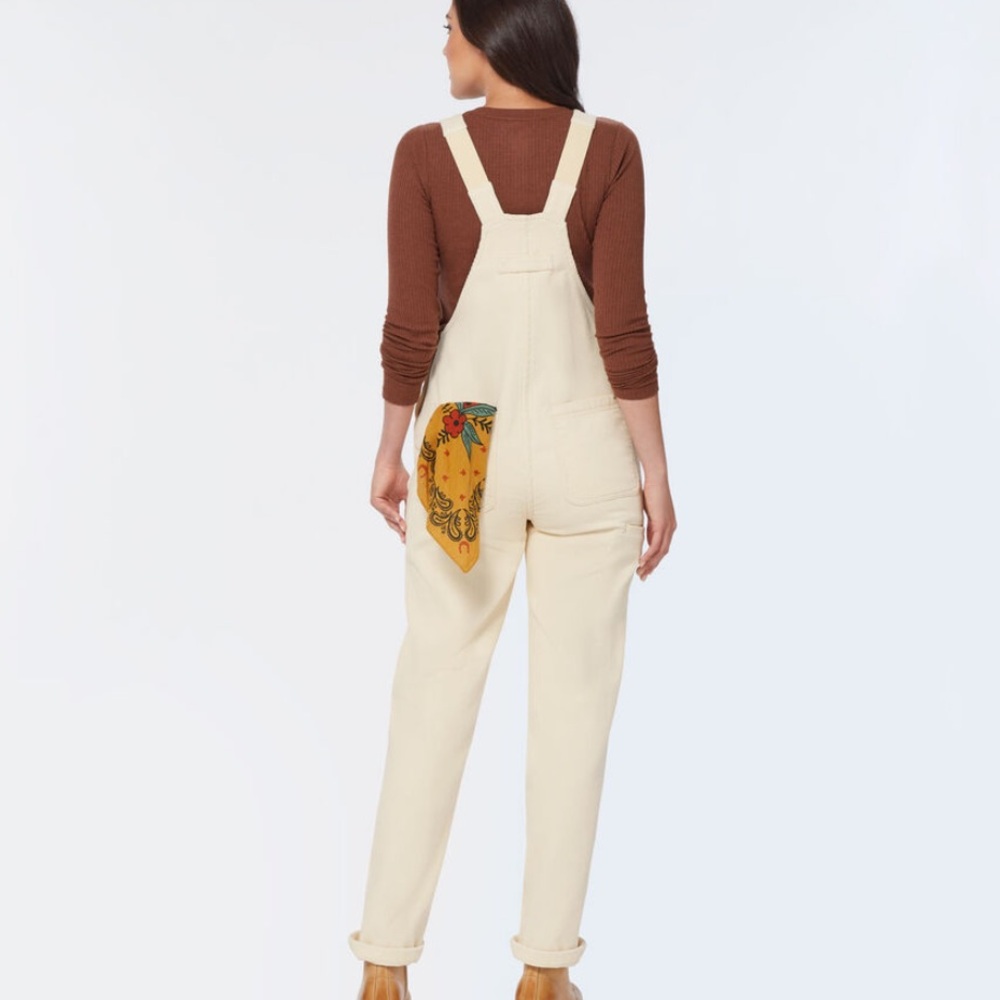 Duluth trading co womens cozy corduroy straight leg bib overalls cream 12 NWT - Picture 3 of 7